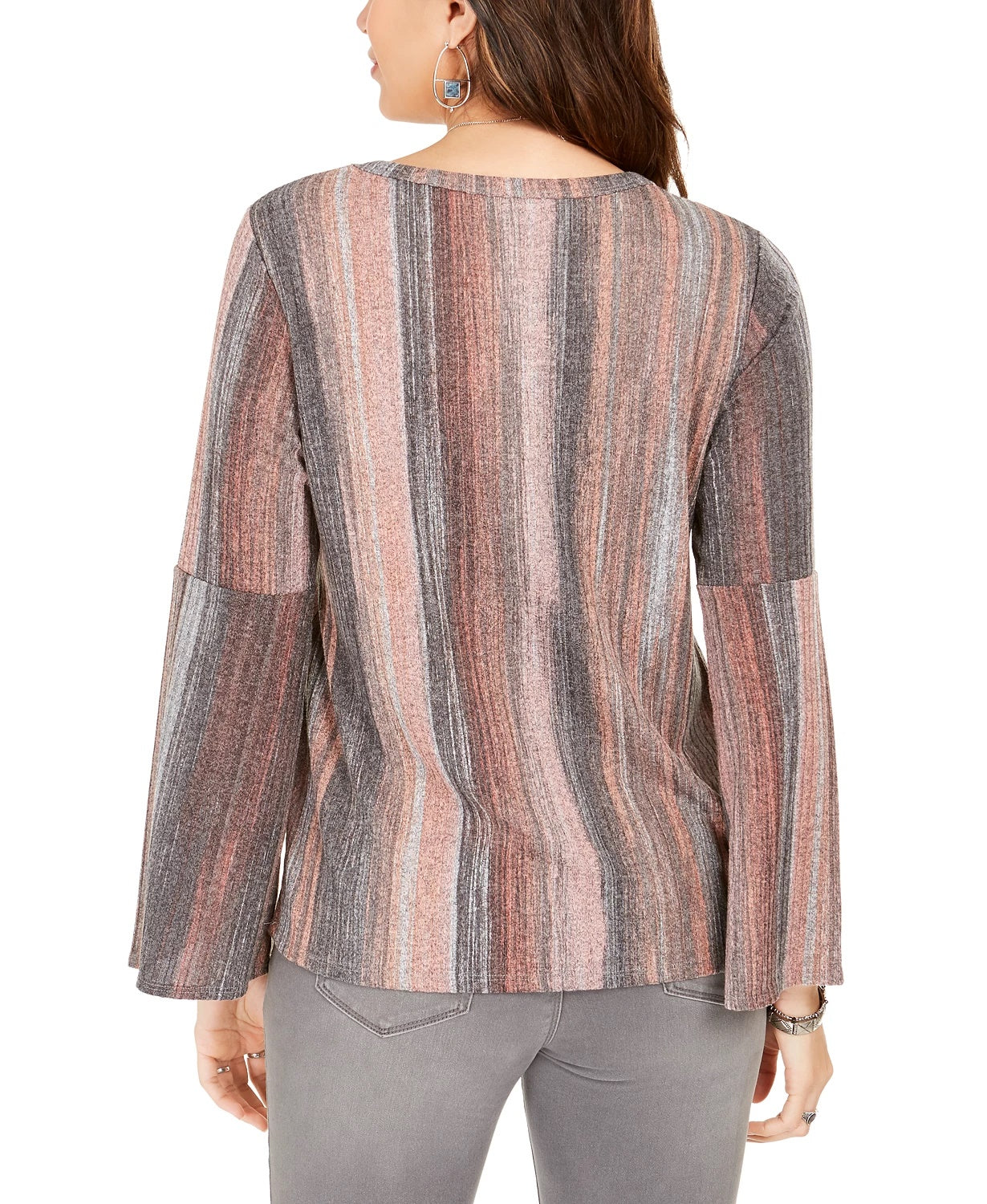 Blusa listrada feminina estilo &amp; co, manga sino, roxa, tamanho extrapequeno