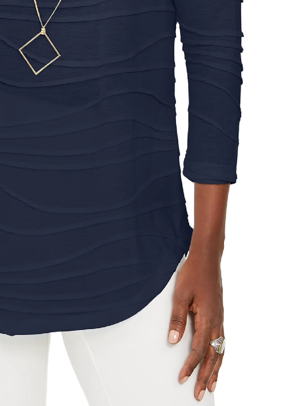 JM Collection Blusa de malha texturizada ondulada feminina, tamanho X-S