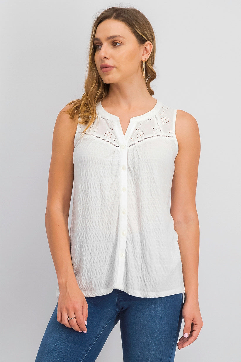 Regata feminina com botões Style &amp; Co, branca, tamanho grande