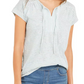 Blusa listrada com decote em V e amarração Style &amp; Co feminina, tamanho P, azul