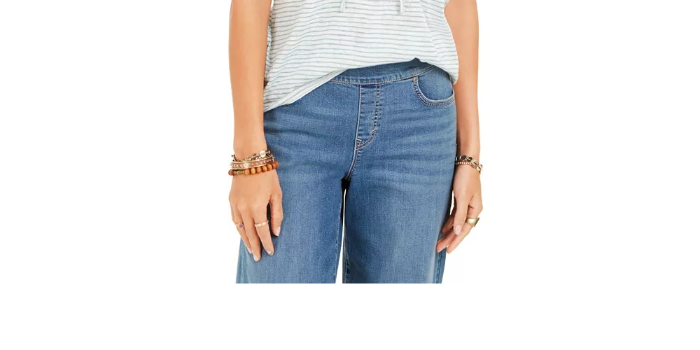 Blusa listrada com decote em V e amarração Style &amp; Co feminina, tamanho P, azul