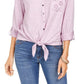 Blusa feminina estilo &amp; co com bolsos e amarração frontal, roxa, tamanho pequeno