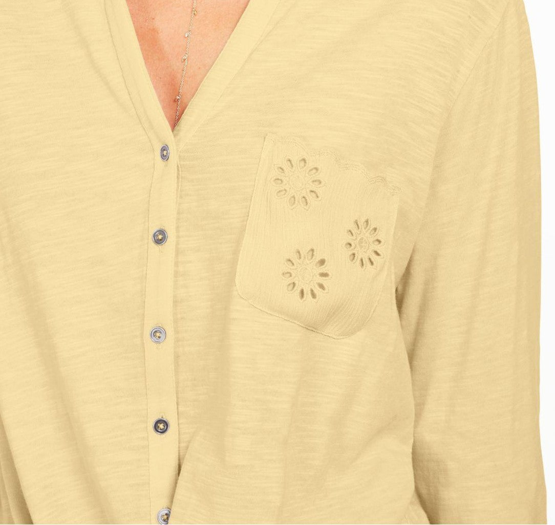 Blusa feminina com bolsos e ilhós e amarração frontal, tamanho médio, amarela, da Style &amp; Co
