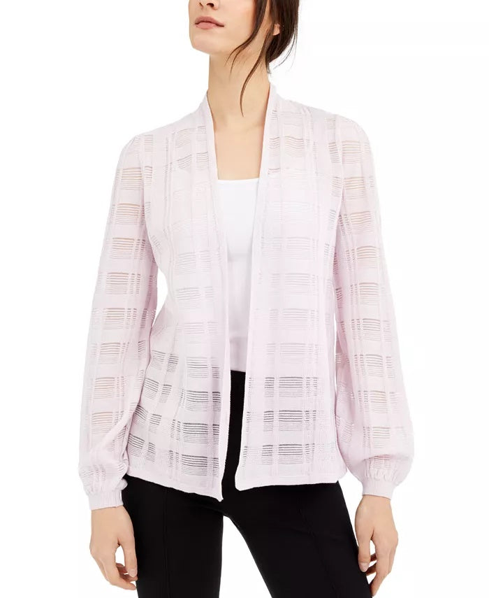 Cardigan xadrez feminino Alfani Illusion, branco, tamanho pequeno, médio