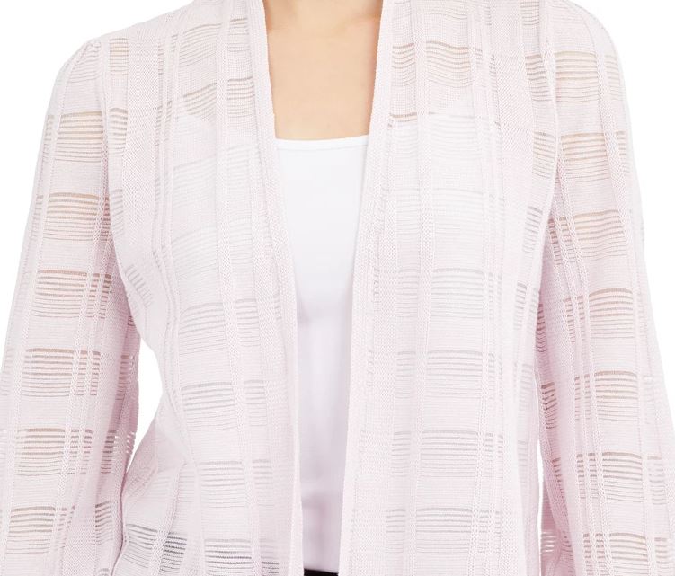 Cardigan xadrez feminino Alfani Illusion, branco, tamanho pequeno, médio