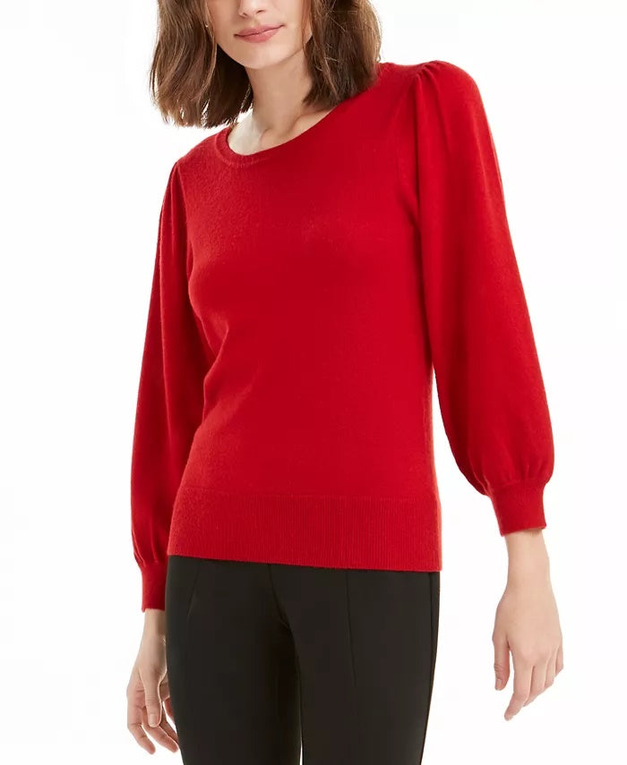 Suéter feminino Maison Jules com mangas bufantes, vermelho brilhante, tamanho X-S