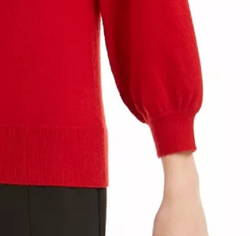 Suéter feminino Maison Jules com mangas bufantes, vermelho brilhante, tamanho X-S
