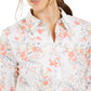 Camisa feminina de algodão com estampa floral Charter Club, branca, tamanho pequeno