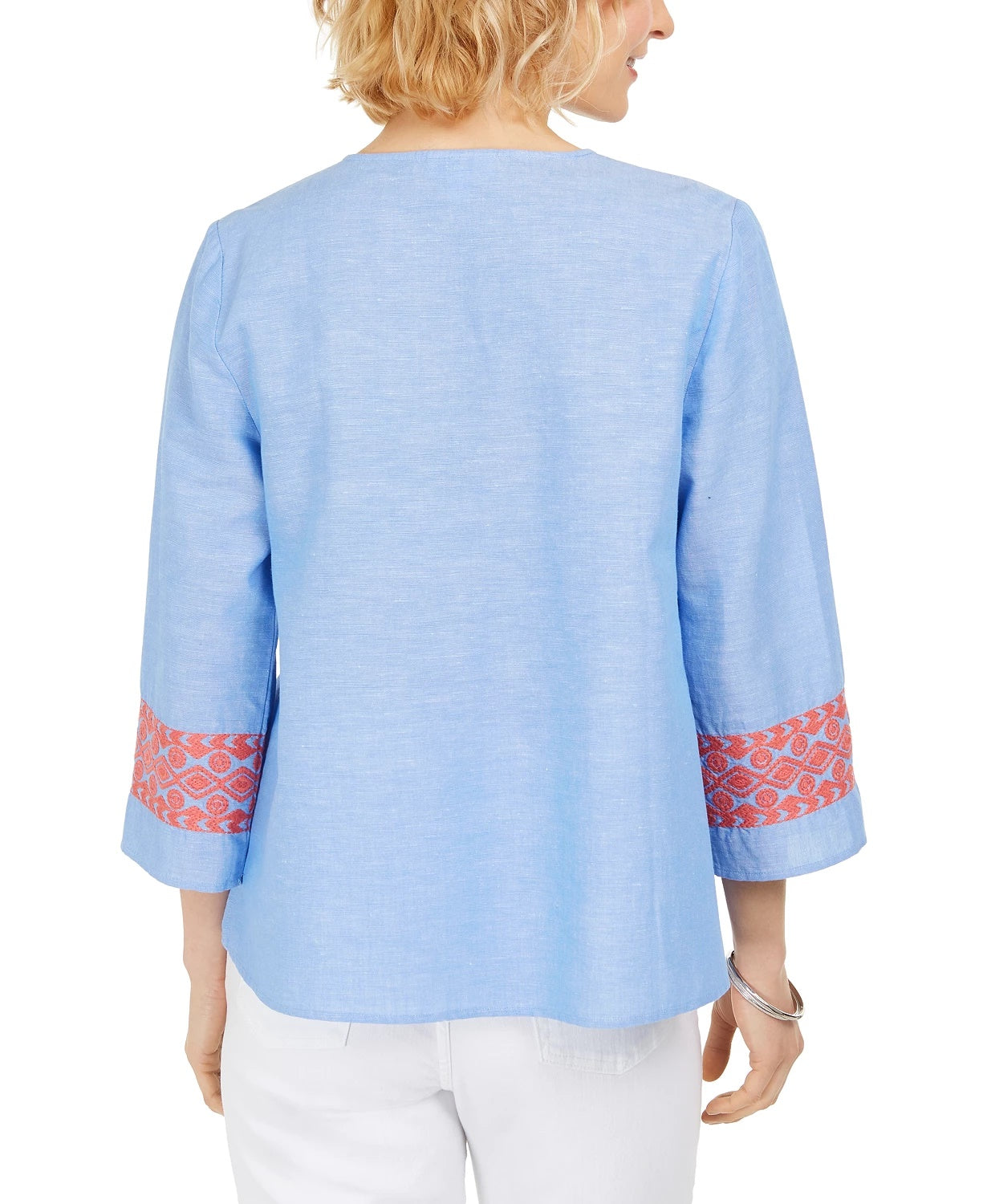 Blusa feminina bordada com borlas Charter Club, azul, tamanho pequeno