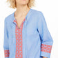 Blusa feminina bordada com borlas Charter Club, azul, tamanho pequeno