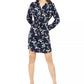 Vestido feminino com cinto e estampa floral Maison Jules, azul-marinho, tamanho médio