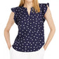 Blusa feminina Maison Jules com estampa de bolinhas e decote aberto, azul-marinho, tamanho pequeno
