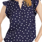 Blusa feminina Maison Jules com estampa de bolinhas e decote aberto, azul-marinho, tamanho pequeno