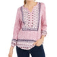 Blusa feminina estampada com mangas rolô e decote aberto, tamanho médio, rosa, da Style &amp; Co