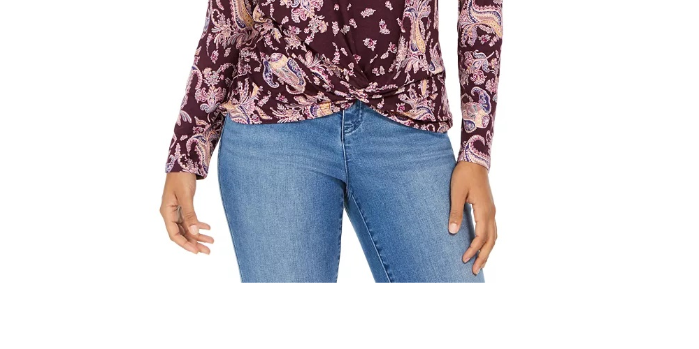 Top feminino com bainha torcida estampada estilo &amp; co, roxo, tamanho extrapequeno