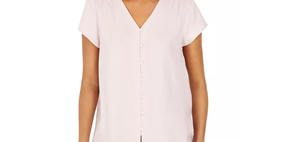 Blusa feminina estilo &amp; co com botões e mangas bufantes, rosa, tamanho pequeno