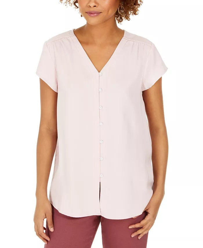 Blusa feminina com botões e mangas bufantes, estilo &amp; co, rosa, tamanho médio