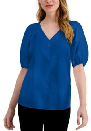 Blusa feminina Alfani com ombros franzidos, azul escuro, tamanho XXG