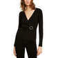 Suéter feminino de lurex com decote em V e fivela, preto, tamanho G, da INC International Concepts