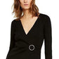 Suéter feminino de lurex com decote em V e fivela, preto, tamanho G, da INC International Concepts