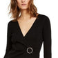 Suéter feminino de lurex com decote em V e fivela, preto, tamanho pequeno, da INC International Concepts
