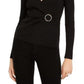 Suéter feminino de lurex com decote em V e fivela, preto, tamanho pequeno, da INC International Concepts