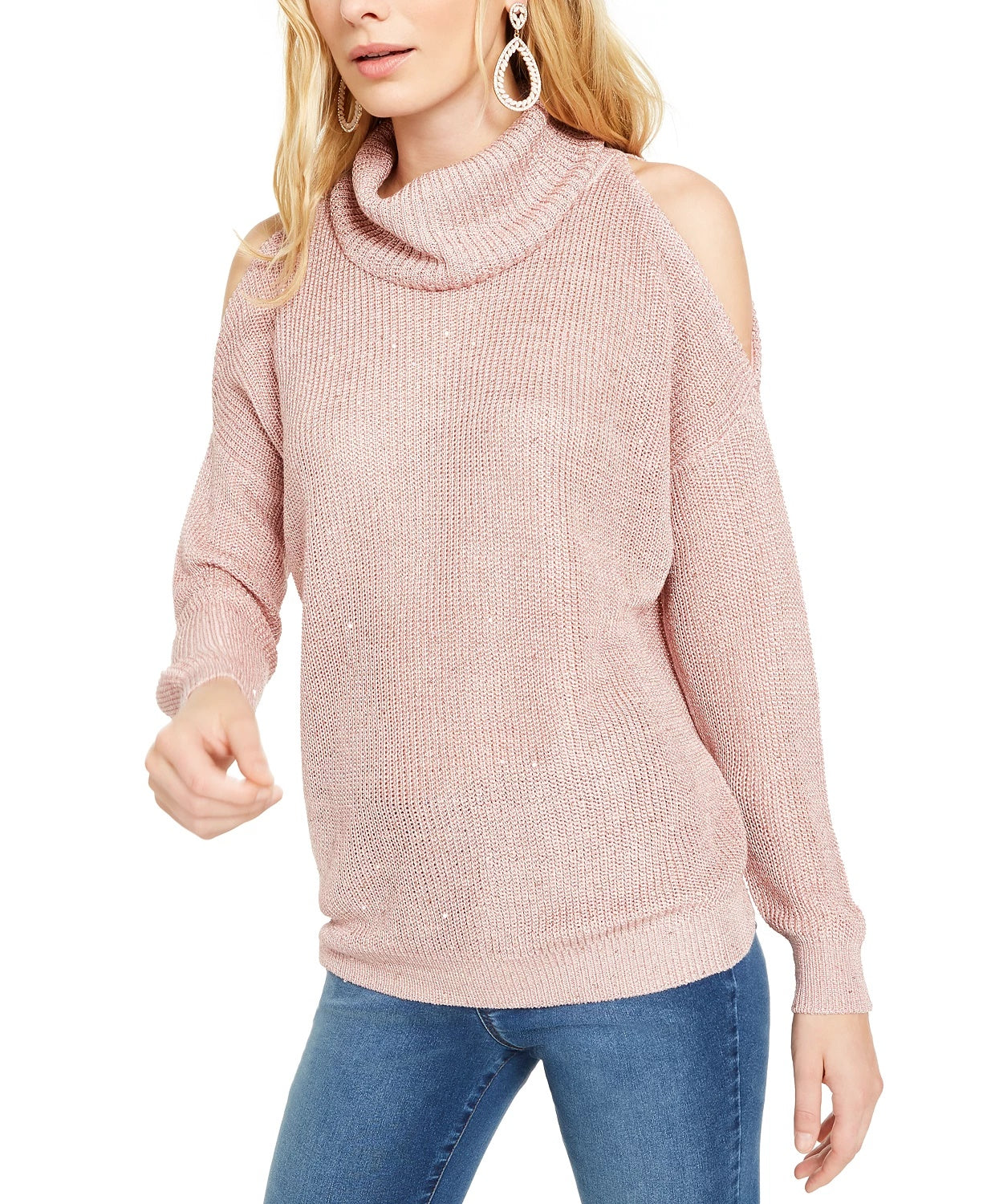 Suéter feminino de gola alta com recorte de lantejoulas da INC International Concepts, rosa, tamanho extra grande