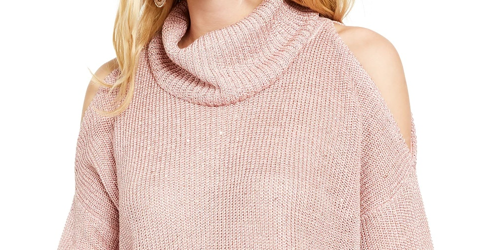 Suéter feminino de gola alta com recorte de lantejoulas da INC International Concepts, rosa, tamanho extra grande