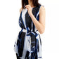 Blusa abstrata plissada com cinto Alfani feminina azul escuro tamanho grande