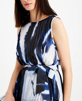 Blusa abstrata plissada com cinto Alfani feminina azul escuro tamanho grande