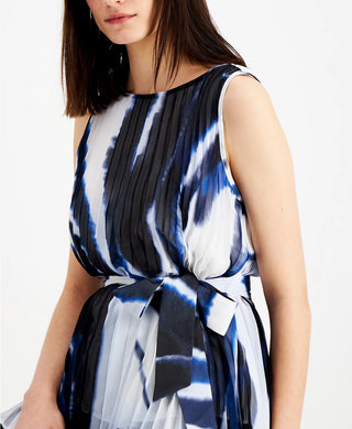 Blusa abstrata plissada com cinto Alfani feminina azul escuro tamanho grande