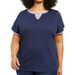 Karen Scott Blusa Feminina com Decote em V e Acabamento Contrastado, Azul Marinho, Tamanho Médio