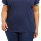 Karen Scott Blusa Feminina com Decote em V e Acabamento Contrastado, Azul Marinho, Tamanho Médio