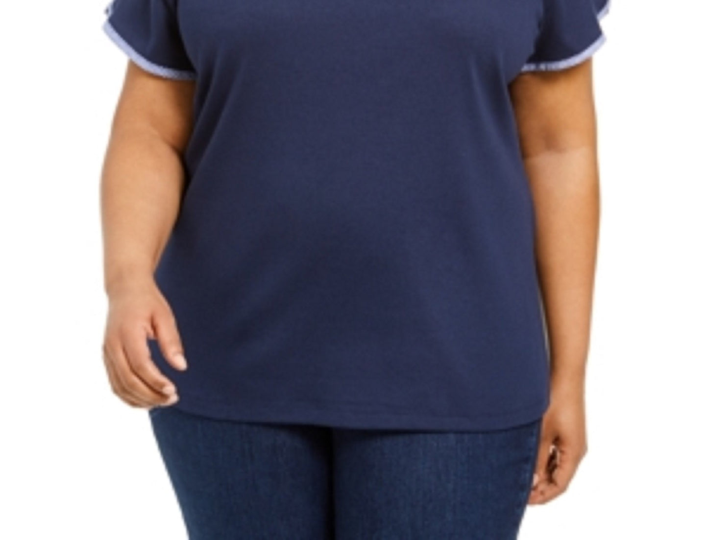 Karen Scott Blusa Feminina com Decote em V e Acabamento Contrastado, Azul Marinho, Tamanho Médio