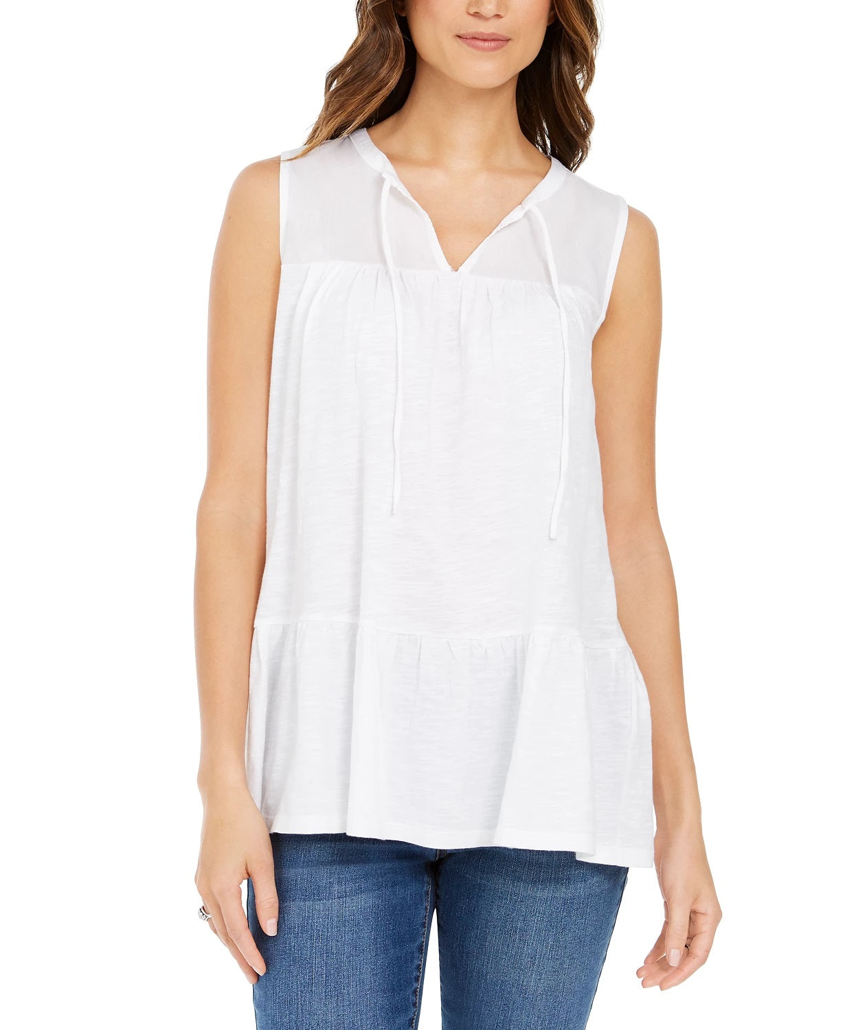 Blusa camponesa sem mangas de algodão estilo &amp; co feminina, branca, tamanho médio