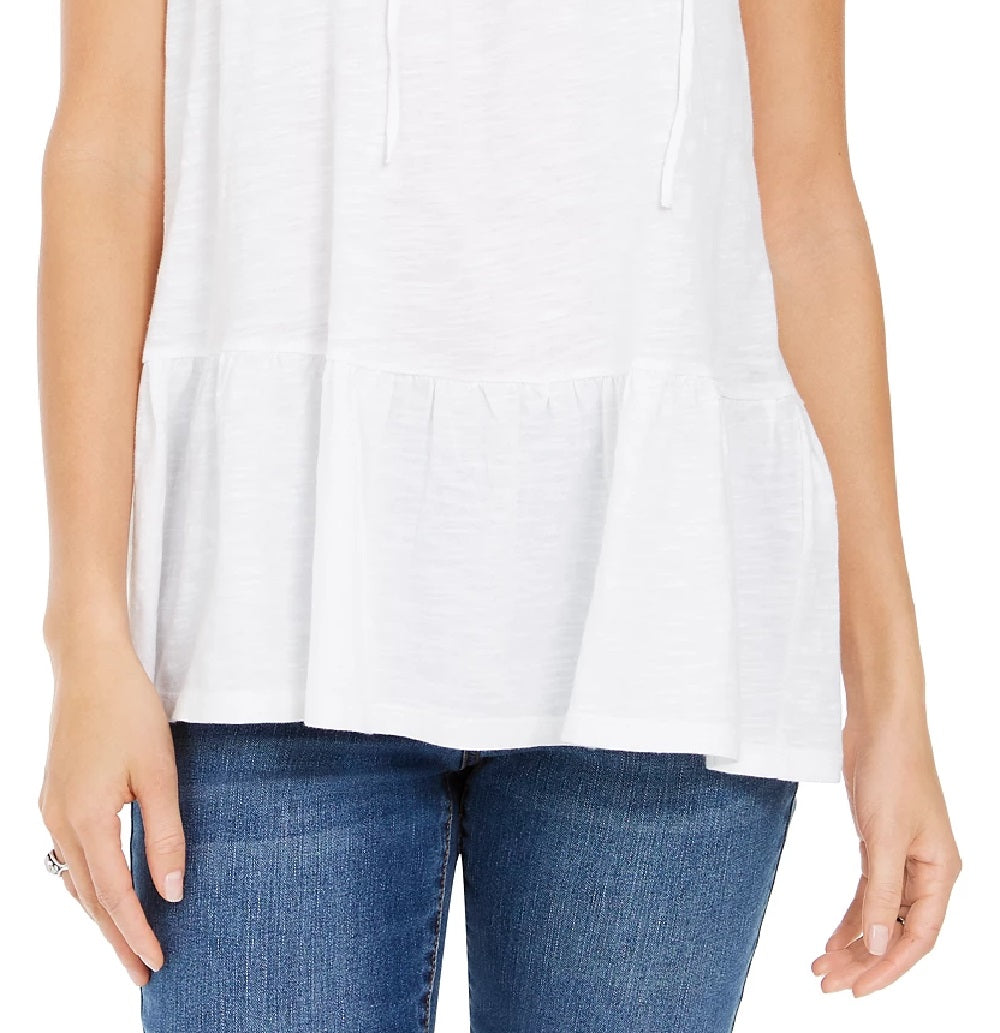 Blusa camponesa sem mangas de algodão estilo &amp; co feminina, branca, tamanho médio