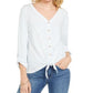 Blusa listrada com amarração frontal feminina Style &amp; Co, branca, tamanho grande