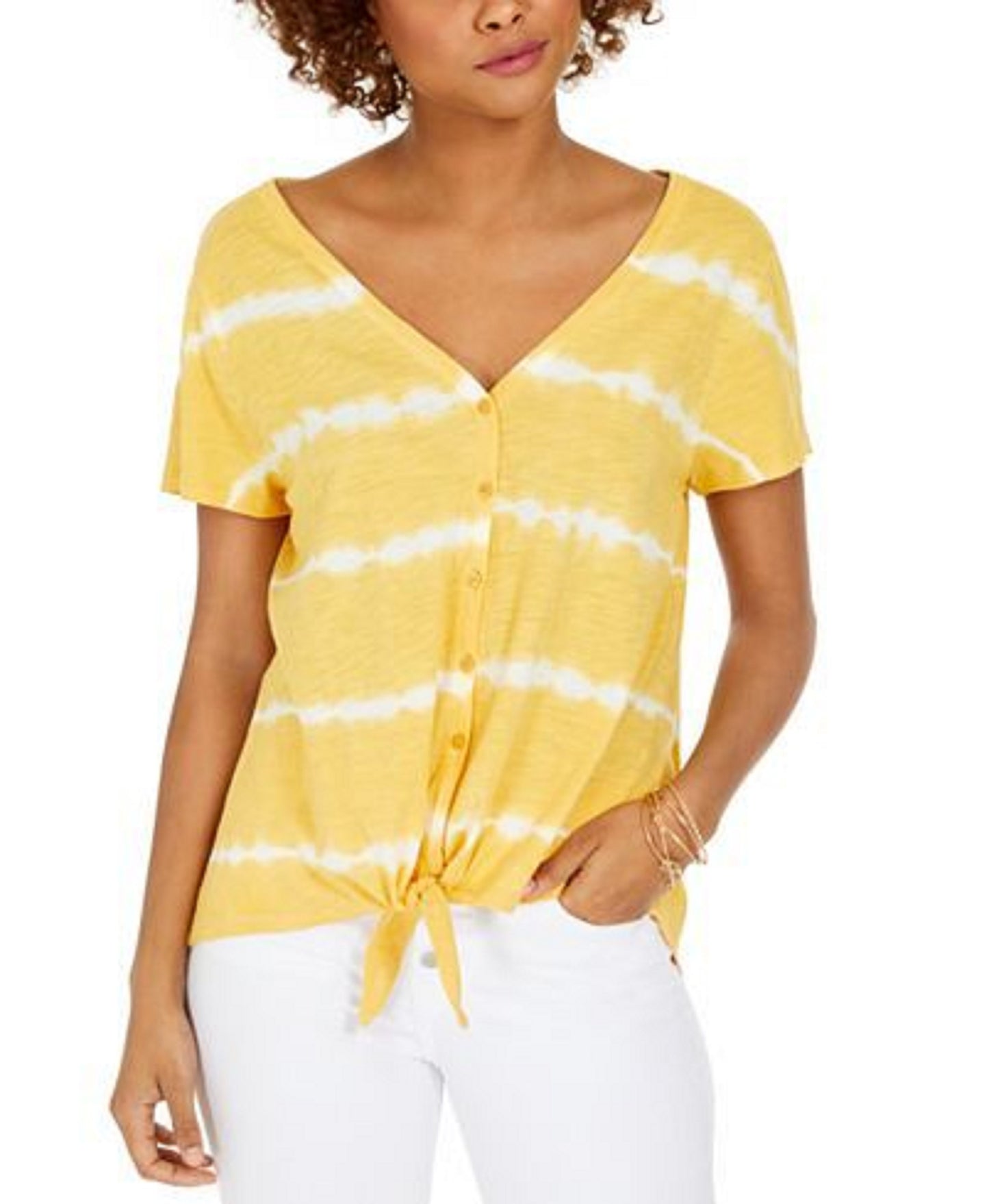 Top tie-dye feminino estilo &amp; co com amarração frontal, dourado, tamanho médio