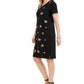 Vestido feminino Karen Scott com decote aberto e bordado, tamanho médio, preto