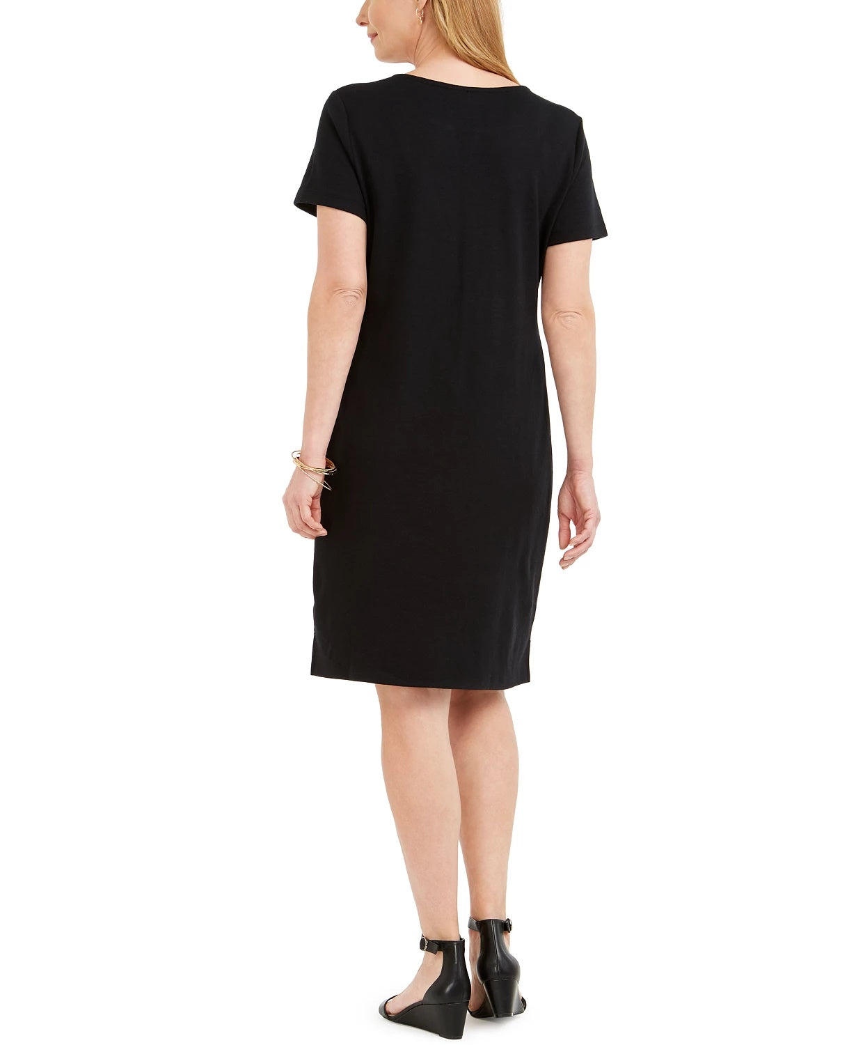 Vestido feminino Karen Scott com decote aberto e bordado, tamanho médio, preto