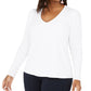 Blusa feminina plus size de malha canelada com manga bufante, tamanho 3X, branca, da INC International Concepts