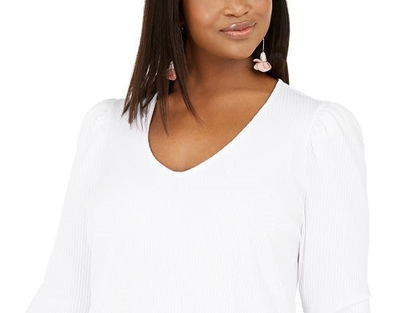 Blusa feminina plus size de malha canelada com manga bufante, tamanho 3X, branca, da INC International Concepts
