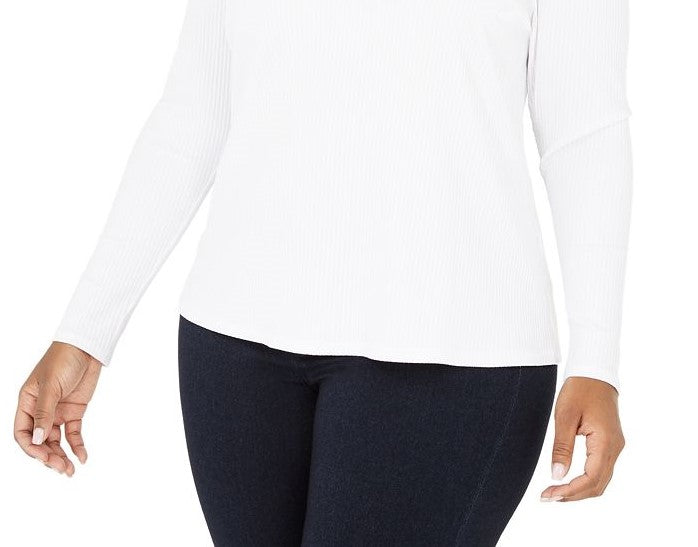 Blusa feminina plus size de malha canelada com manga bufante, tamanho 3X, branca, da INC International Concepts