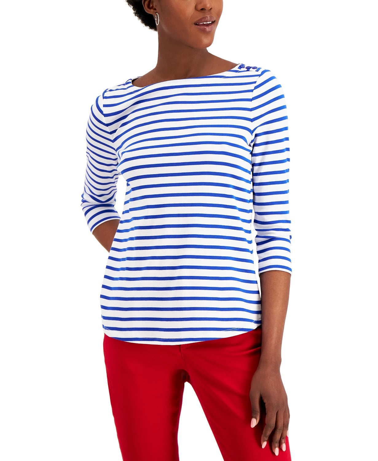 Blusa listrada feminina Charter Club manga 3/4 azul tamanho X-S