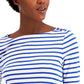 Blusa listrada feminina Charter Club manga 3/4 azul tamanho X-S
