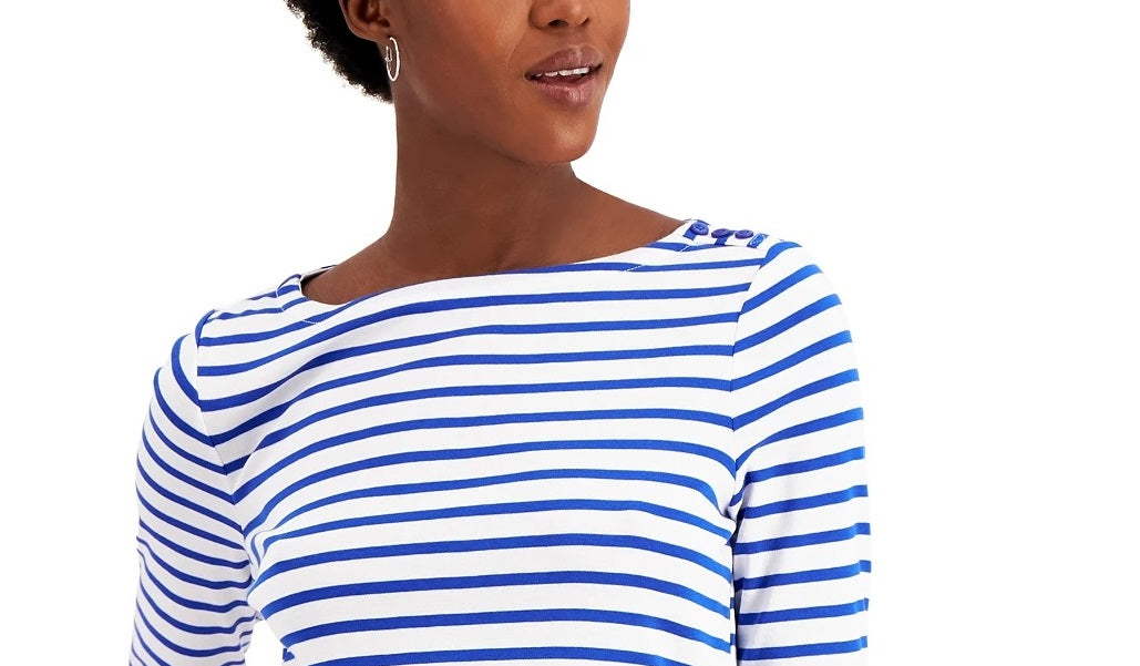 Blusa listrada feminina Charter Club manga 3/4 azul tamanho X-S