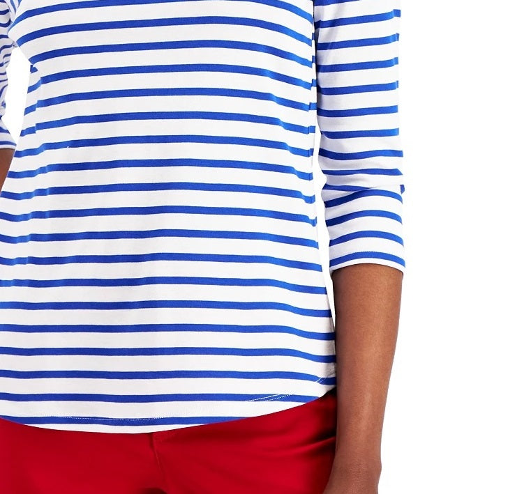 Blusa listrada feminina Charter Club manga 3/4 azul tamanho X-S
