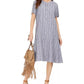 Vestido feminino estilo &amp; co, listrado, com botões na frente, em linho misto, corte A, azul médio, tamanho XXG