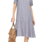 Vestido feminino estilo &amp; co, listrado, com botões na frente, em linho misto, corte A, azul médio, tamanho XXG