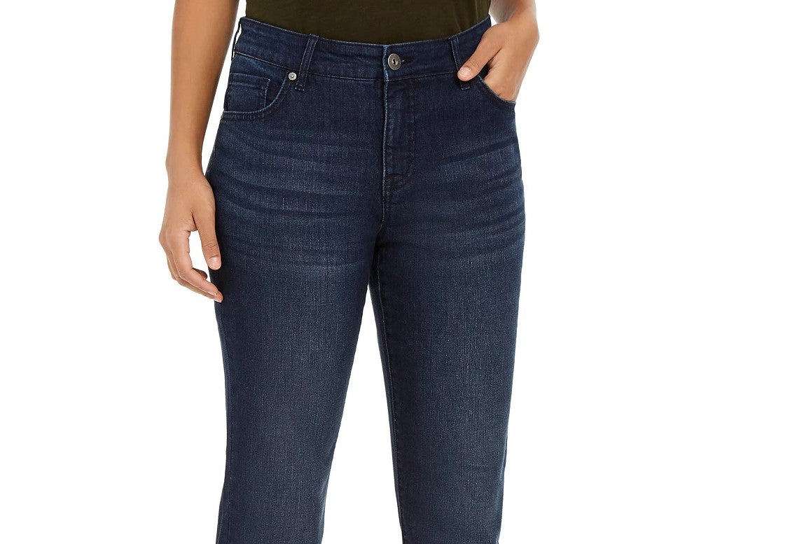 Jeans feminino estilo &amp; co moderno reto cintura média azul tamanho 18